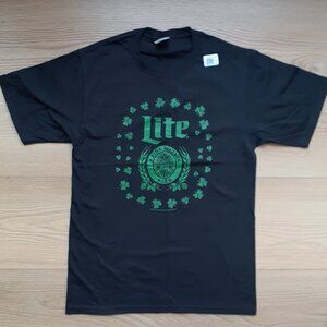 Lite - A Fine Pilsner Beer - Green Shamrocks - New Small Black T-Shirt